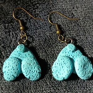 Peeps Inspired Blue Bunny Butts Antique Bronze Dangle Earrings